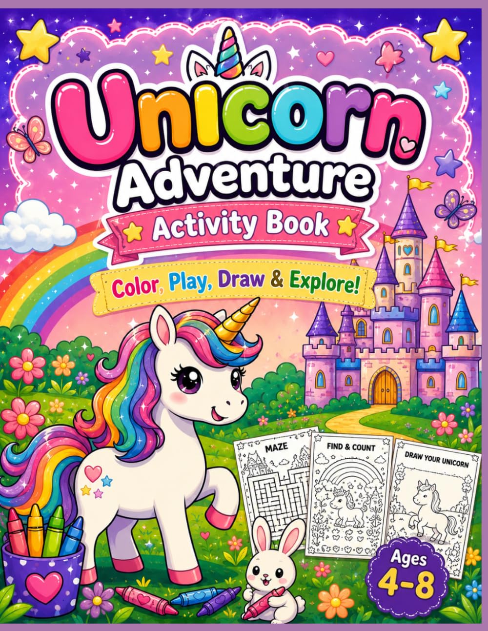 Unicorn Adventure Activity Book: Color, Play, Draw & Explore! Fun Coloring Pages, Mazes, Puzzles and Creative Activities for Kids Ages 4–8 (Magical Adventures Activity Books)