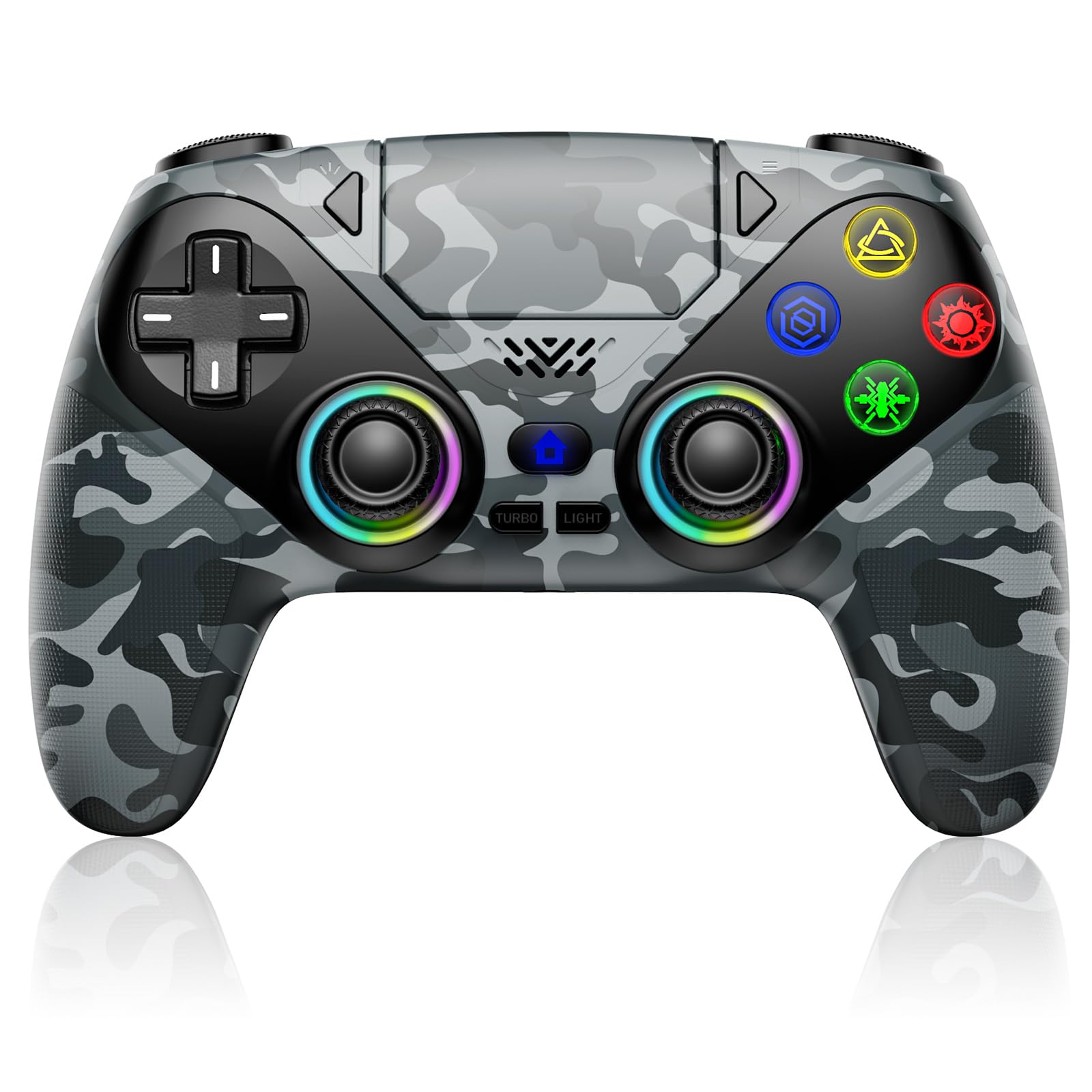 Gamrombo for PS5 Controller, Wireless Controller for PlayStation 5, PS5 Slim/Pro & PC, with 9 Colors RGB Light, Dual Vibration, Turbo, Programmable, 3.5mm Audio Jack & Speaker