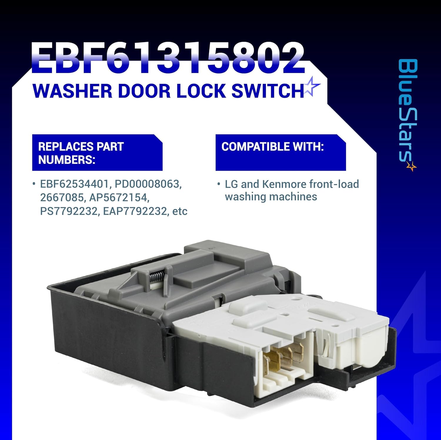 [NEW] BlueStars EBF61315802 Washer Door Lock Switch with MFG63099101 Strike | Compatible with LG Kenmore Front-Load Washing Machine WM3770HVA WM3080CW - Replaces EBF6253440 AP5672154 PS7792232