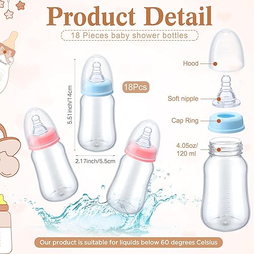Miniatura 3 de Roowest Bottle Chug Baby Shower Game Favores Incluyendo Botella Temática Boho Chug Game Cartel de madera y 18 biberones rosa y azul para baby