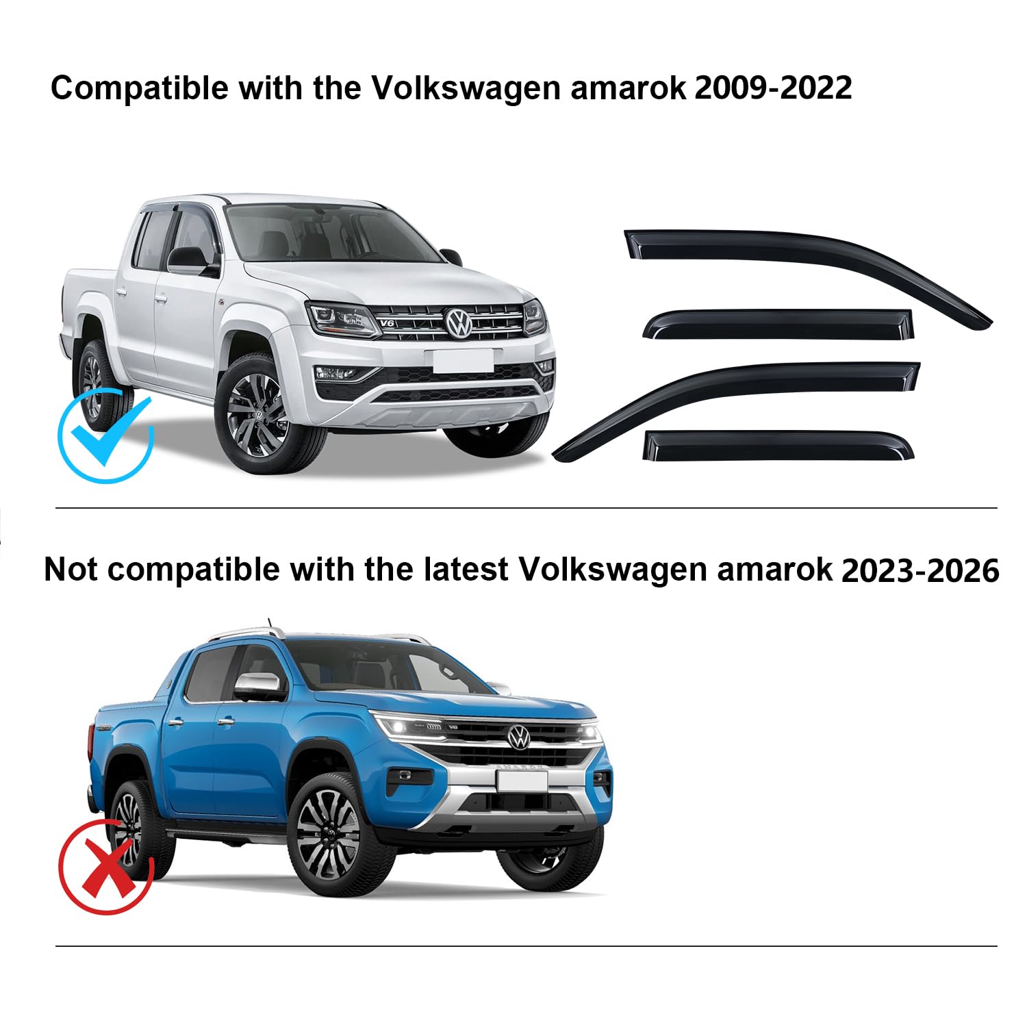 Déflecteurs d'air pour VW AMAROK Volkswagen 2009-2022 V6 / Aventura/Trendline/Startline/Highline Double Cabine