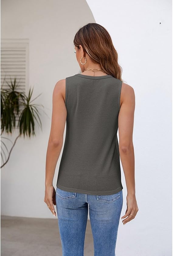Waffle Knit Tank Top for Women Summer Loose Trendy Sleeveless Tops Casual Solid Crewneck Shirts
