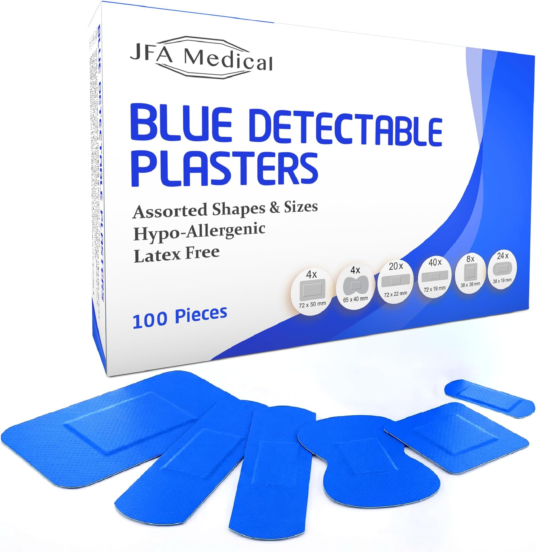JFA Medical Blue Plasters 100 Plasters per Pack (Assorted (6 Sizes))