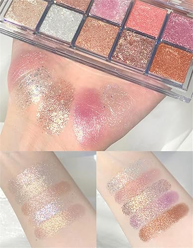 Miniatura 4 de DOGROT Paleta de sombras de ojos  10 colores brillantes perla mate, paleta de polvos de maquillaje de sombra de ojos brillante con purpurina,