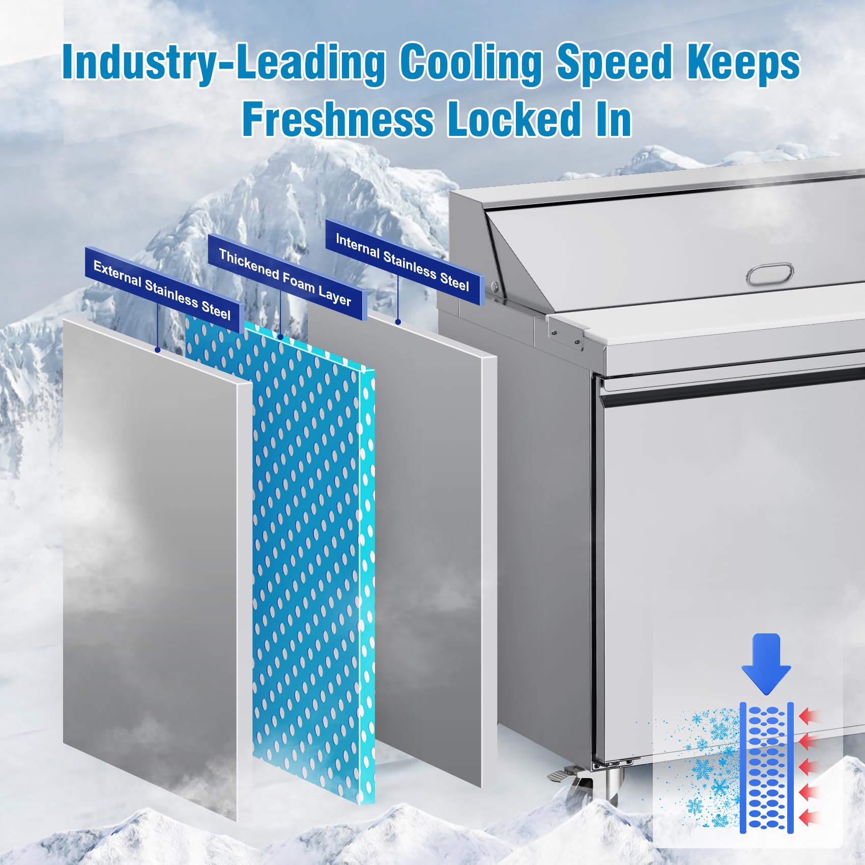 60" W Sandwich Salad Prep Table Refrigerator Commercial Refrigerator with 16 Pans Stainless Steel Fan Cooling Kitchen Equipment