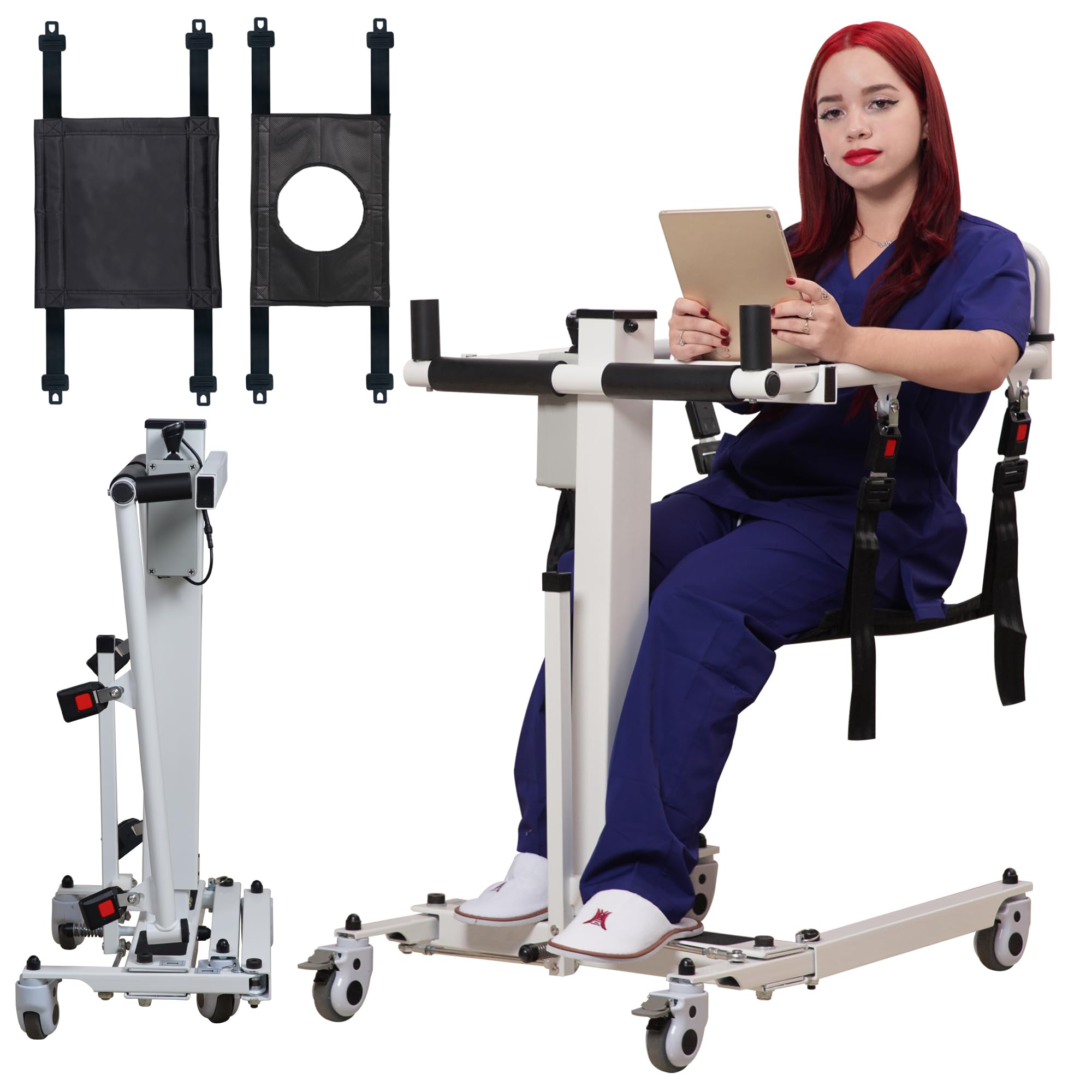 Electric Patient Lift Transfer Chair - Portable Foldable Mobility Aid with Commode Toilet Seat for Seniors, Elderly, and Adults, Ideal for Home Use, Travel, and Senior Living