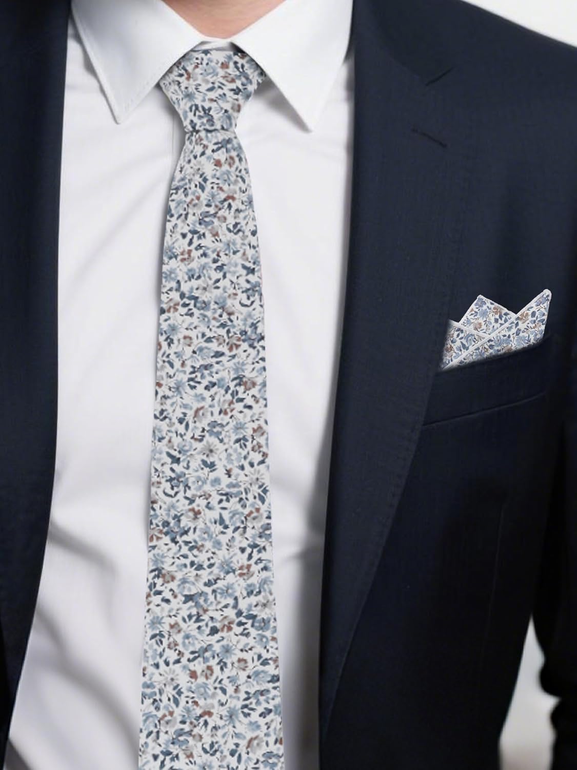 Mantieqingway Floral Ties for Men Cotton Skinny Flower Neckties with Handkerchief Mens Floral Tie for Wedding Graduation - Image 2