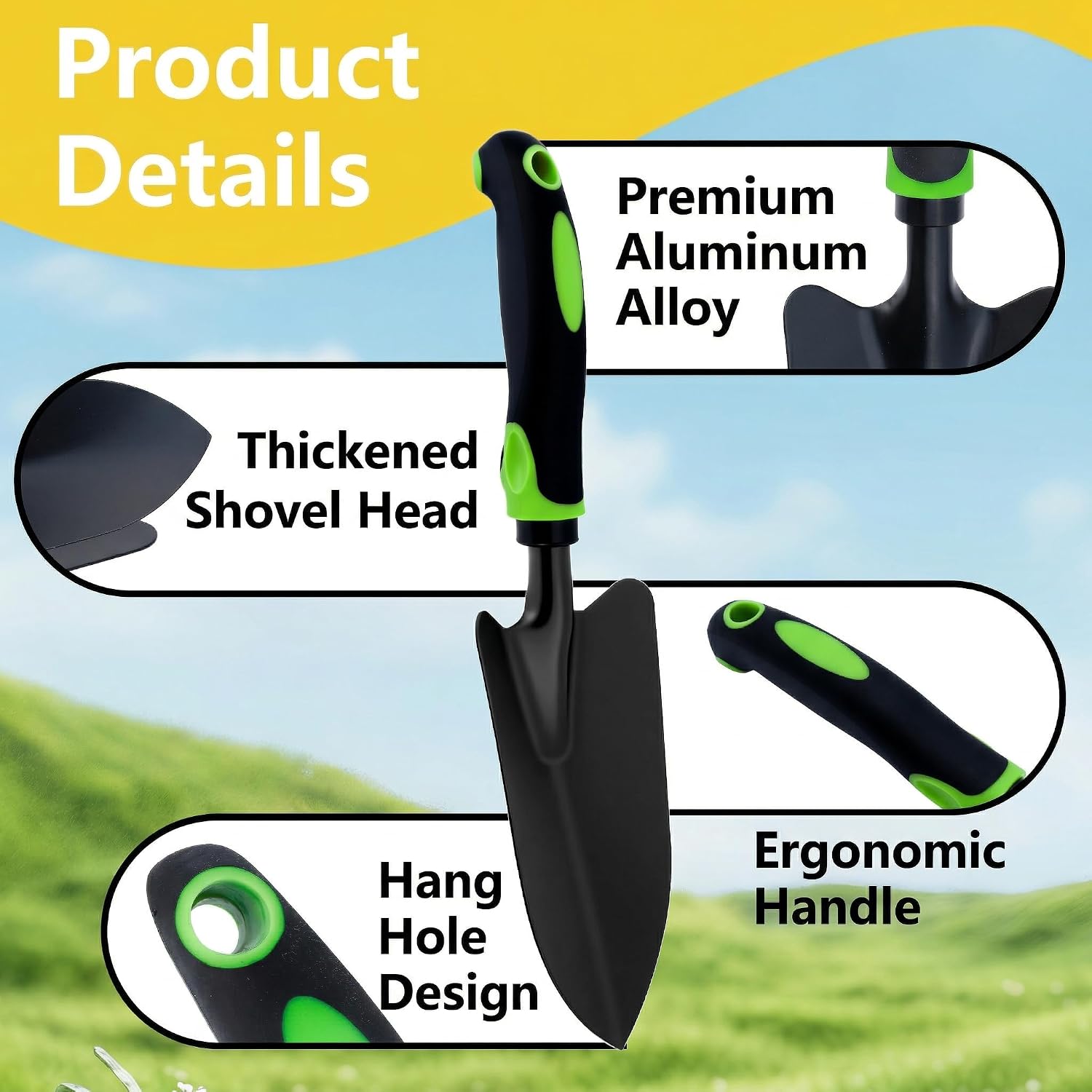 18 Pcs Aluminum Alloy Garden Trowel Set, Heavy Duty Small Hand Shovels with Ergonomic Grip, Metal Digging Tools for Soil, Weeding, Planting and Transplanting in Garden, Yard and Farm Use