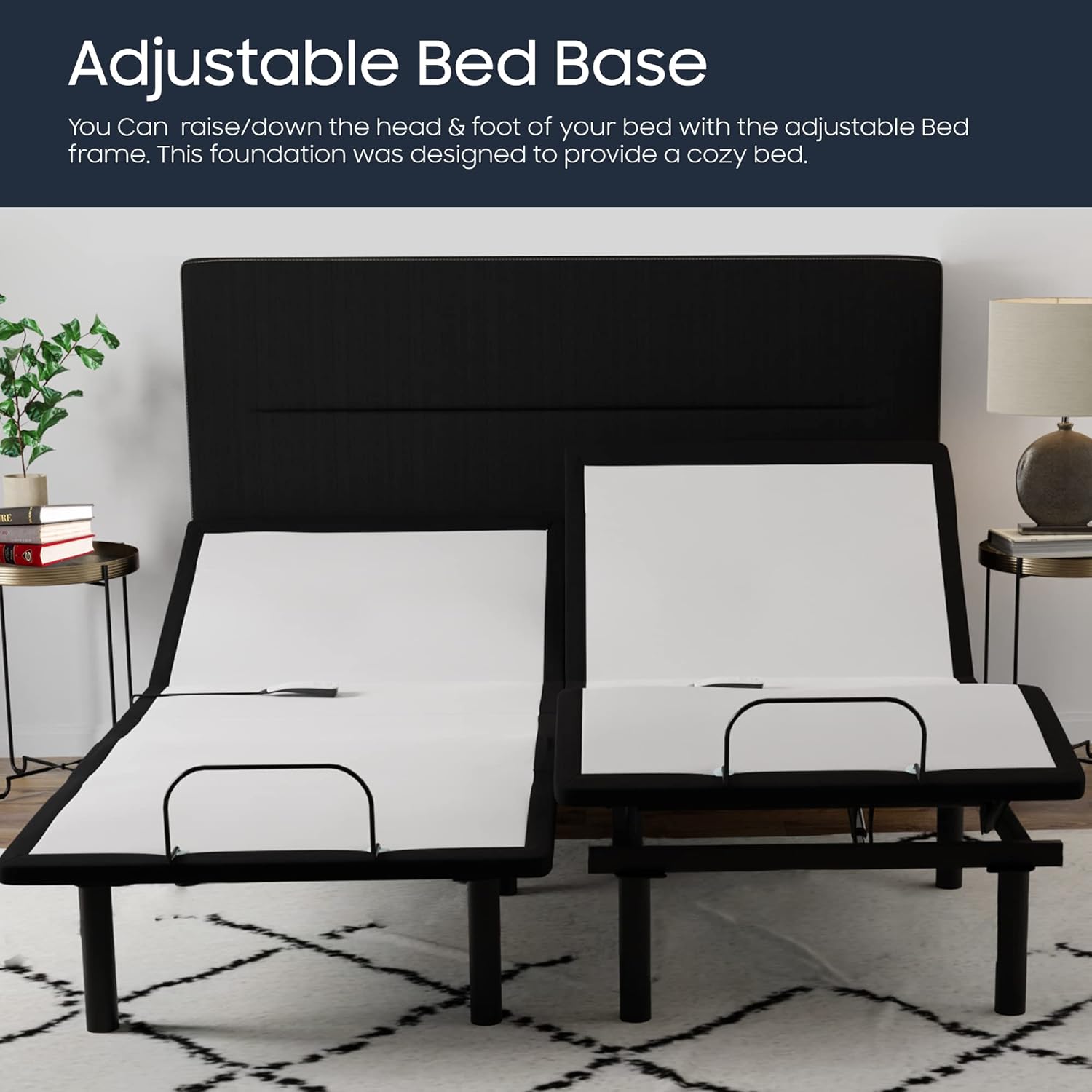 Greaton 15-inch Adjustable Bed Base With Head and Foot Incline | Wired Remote, Patented Screw-In 6 Legs, Simple Assembly Requiring No Special Tools, Quiet Motors, Split California King, White