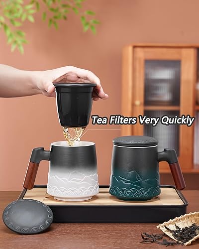 Vista 103 de ZENS Taza de té con infusor y tapa para remojar hojas sueltas, taza infusor de té de cerámica en relieve de 16.9 onzas, difusor de té con mango