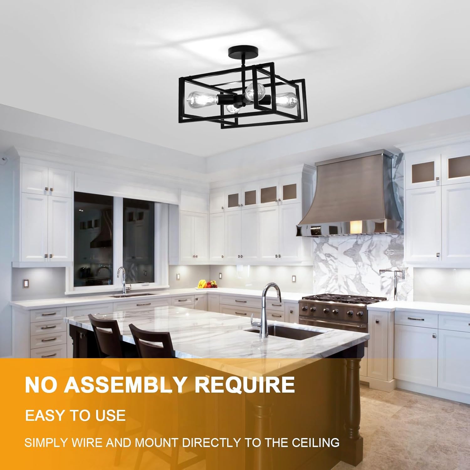 DELIPOP 4-Light LED Ceiling Light Industrial Black Farmhouse, Semi Flush Mount Ceiling Light, Lighting for Dining Room Kitchen Hallway Island