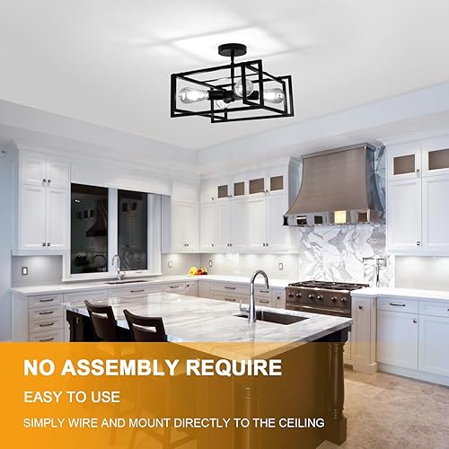 Miniatura 6 de DELIPOP Lámpara de techo LED de 4 luces industrial, color negro, lámpara de techo semiempotrada, iluminación para comedor, cocina, pasillo, isla