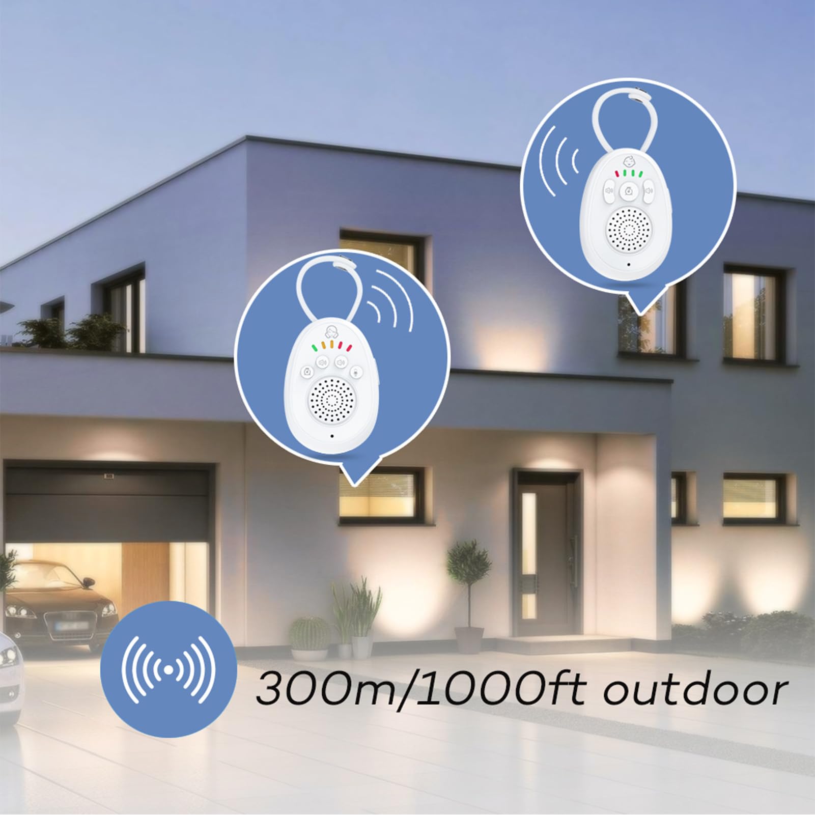 Interfono Vocale per Bambini, Baby Monitor Wireless con Comunicazione Bidirezionale, Lungo Raggio Fino a 1.000 Piedi, 5 Ninne Nanne Integrate, Batteria Ricaricabile, per Casa,