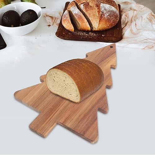 Miniatura 4 de Amosfun Tabla de cortar árbol de Navidad, tabla de cortar de acacia para cocina, bandeja de servir de madera, plato de queso, soporte para vino,