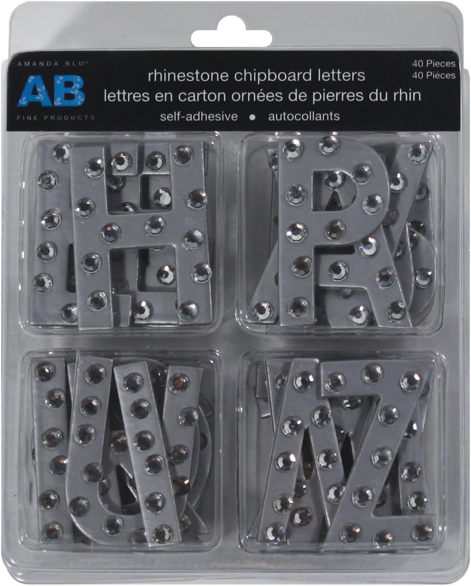 Rhinestone Chipboard Letter Stickers Silver