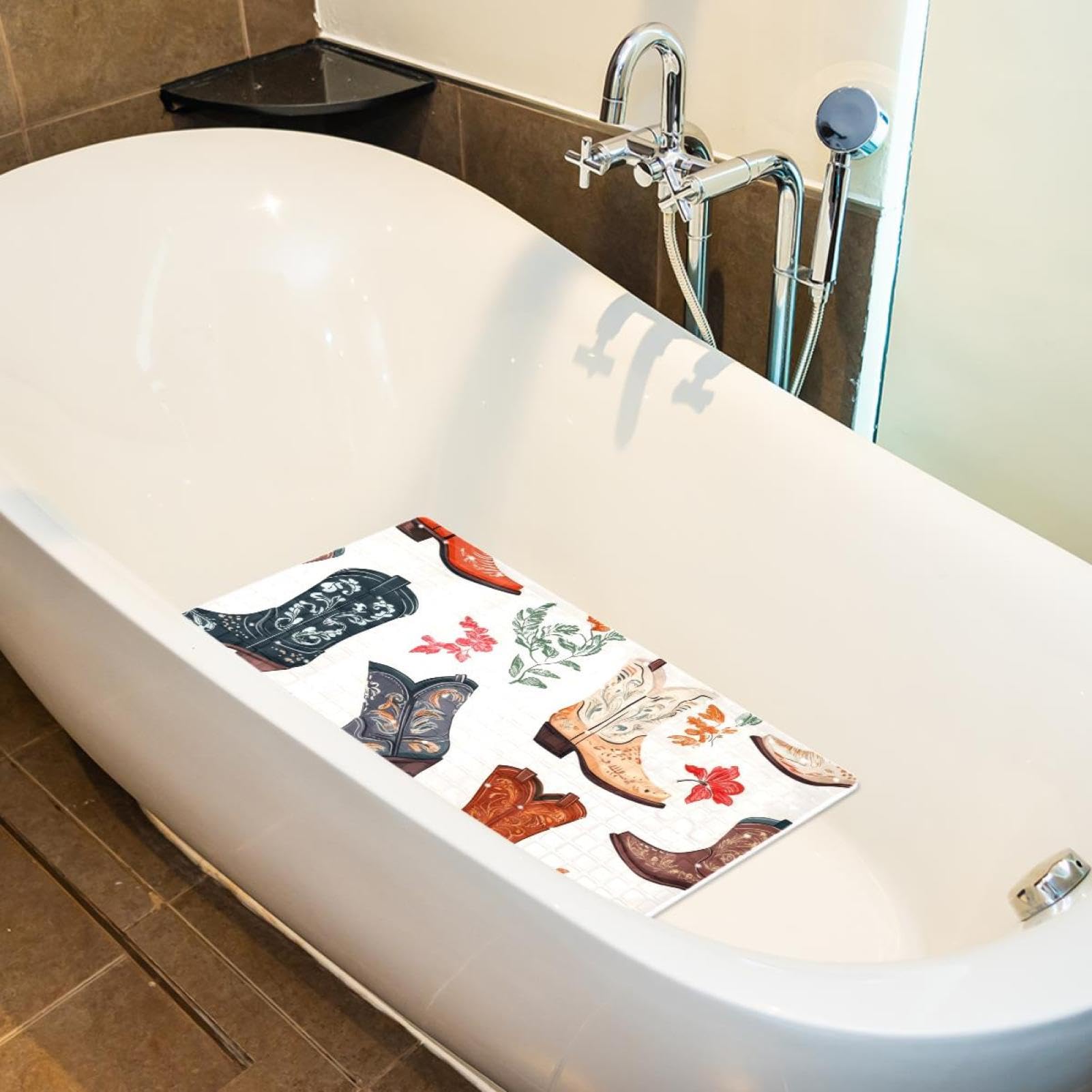 Wild West Tapis de bain antidérapant rectangulaire avec ventouses - Lavable en machine - 40 x 70 cm