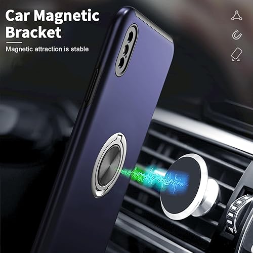 Miniatura 4 de Funda compatible con iPhone Xs Max con protector de pantalla de vidrio templado, funda híbrida 2 en 1, de ajuste delgado, con anillo magnético