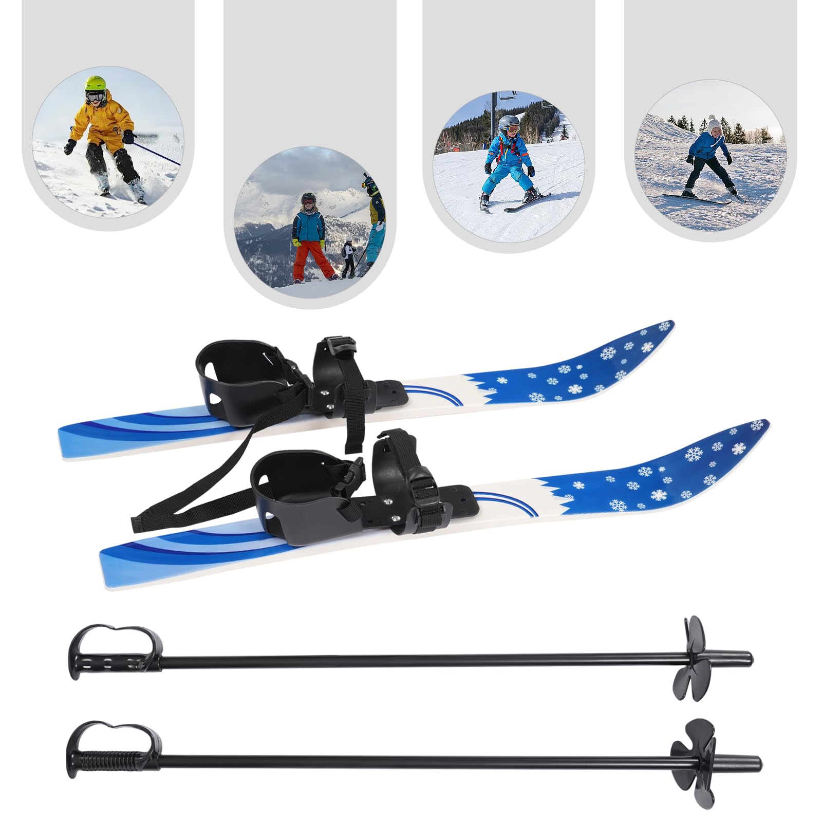 Skis à double planche pour enfant - Bleu - ABS/PE/acier - Fixations bidirectionnelles - Avec bâtons de ski et fixations antidérapantes - Stable et léger - Pour enfants de 2 à 8 ans - Neige herbe sable