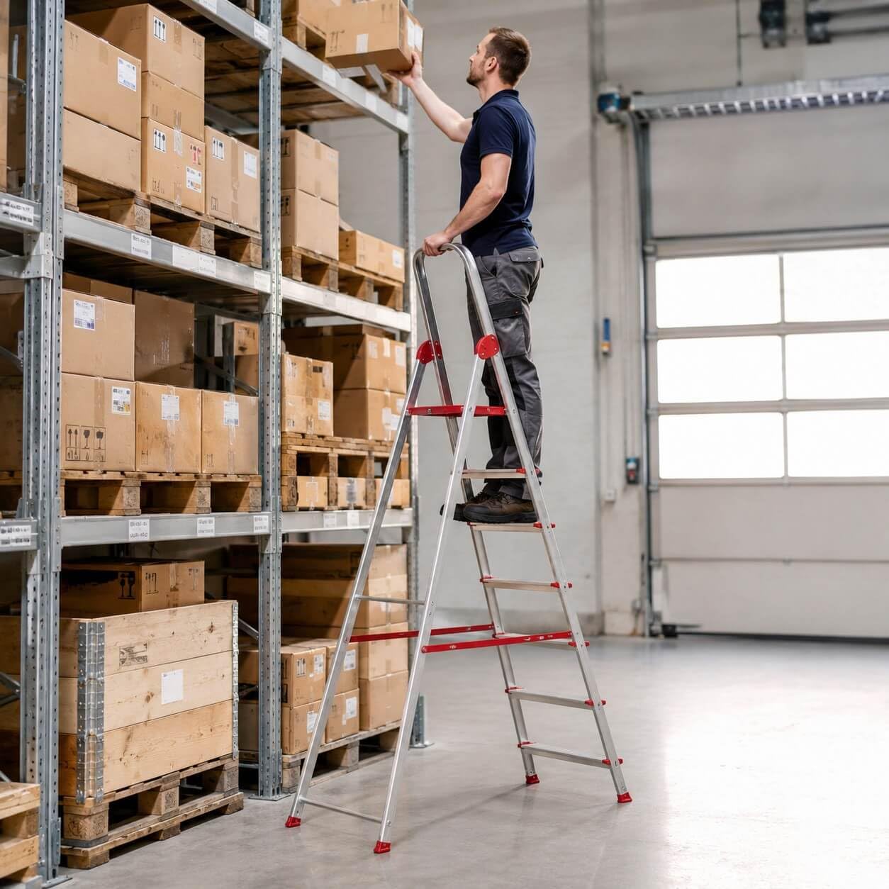 T-Plus Escalera Profesional de Aluminio 8x1 con Arco de Seguridad, 8 Peldaños, 150 kg de Capacidad