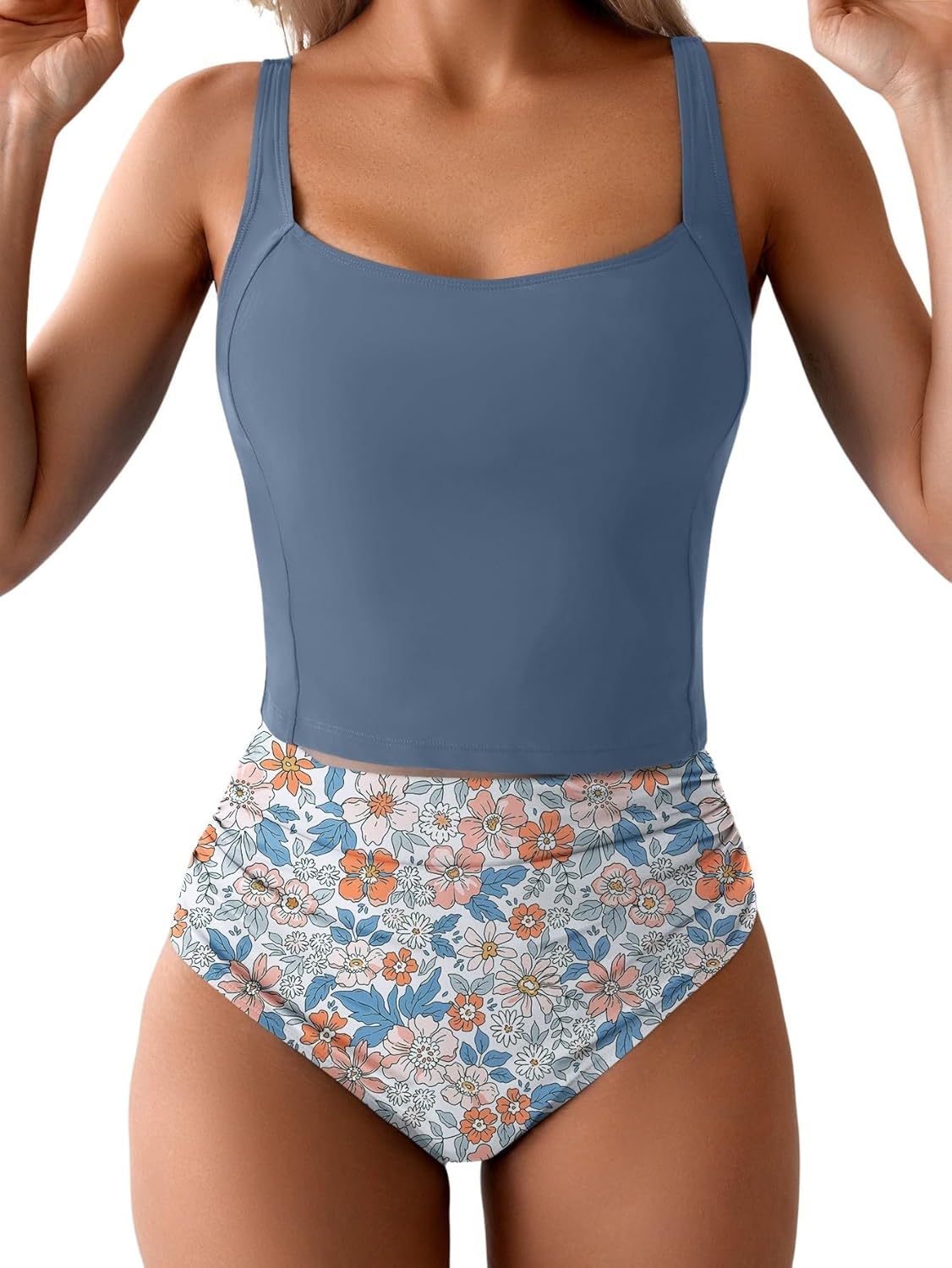 Tankini Swimsuit for Women U Neck Tummy Control Two Bahrain