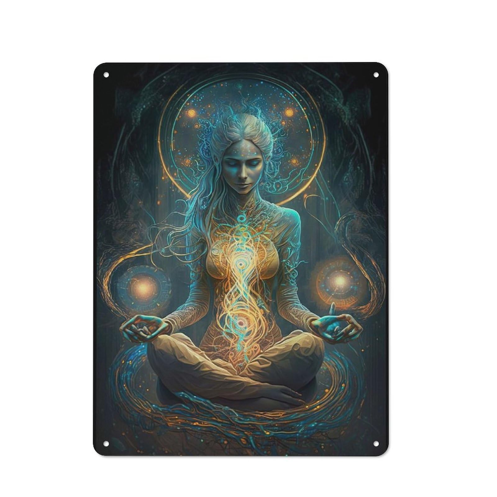 Tin Sign with Graceful Meditation Design 40x30cm, Creative Creative Space Decor for Home Office, Reading Corner Or Bedroom