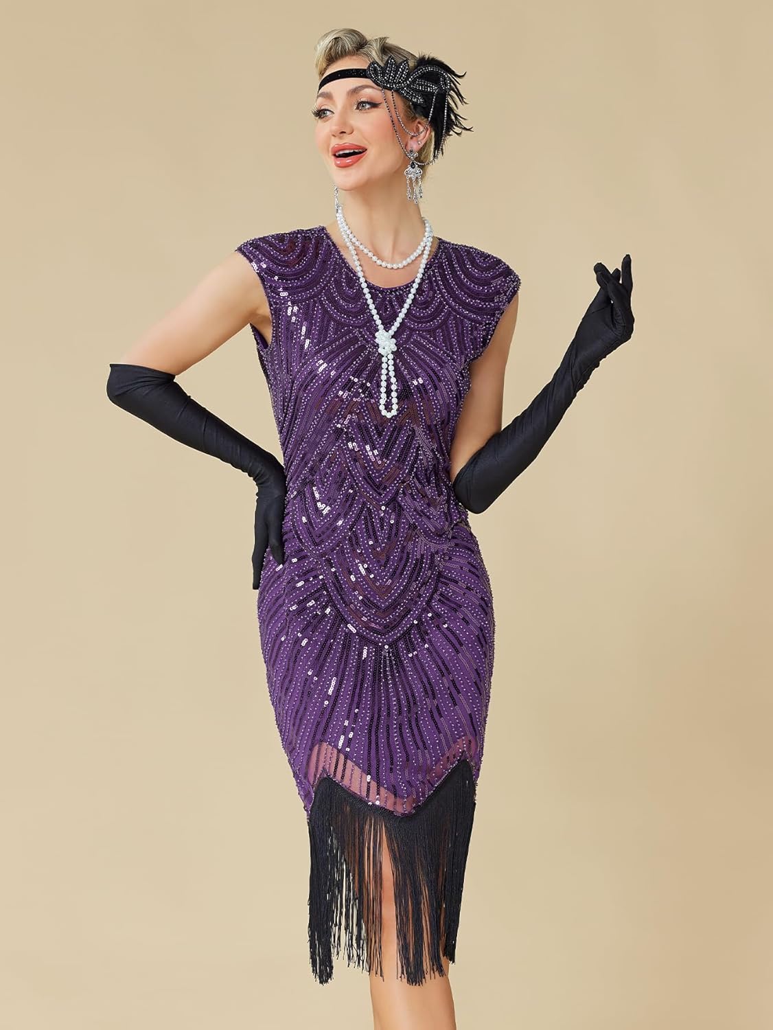 MTITE Women's Flapper Dresses 1920s Dresses for Women Great Gatsby Sequin Fringed Roaring 20s with 20s Accessories Set