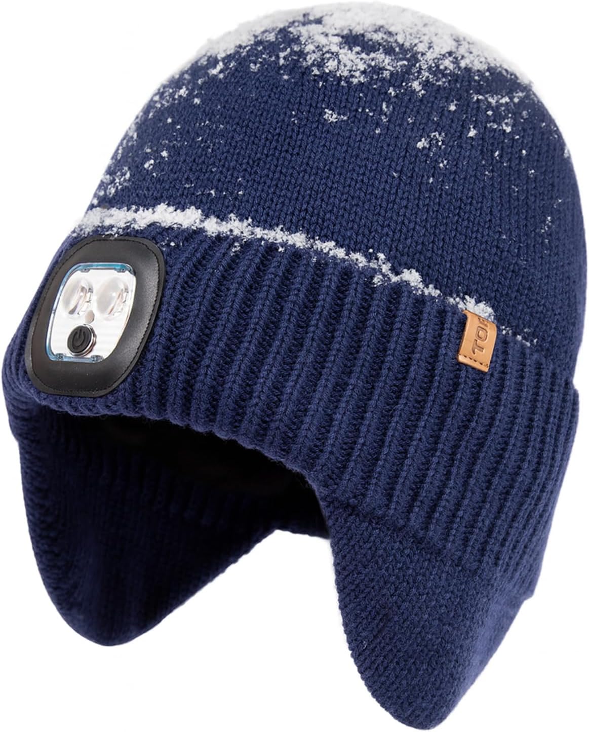 TOP-EX DryKnit™ Waterproof LED Beanie Hat with Ear Flaps Merino Wool Winter Hat Fleece Lined USB Rechargeable Lighted Cap