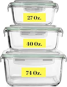 Extra Large Glass Food Storage Containers with Airtight Lid 6 Pc [3 containers with lids] Microwave/Oven/Freezer &amp; Dishwasher Safe. BPA/PVC Free X-Large/Large/Medium Size Reusable Square container set