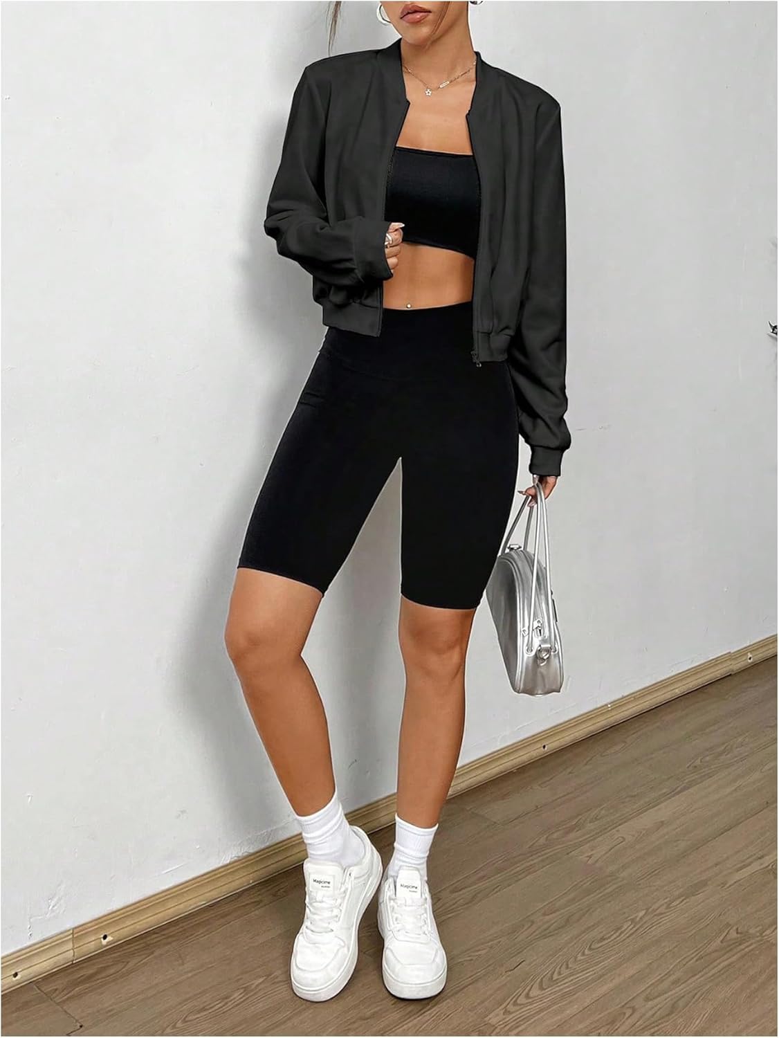 SweatyRocks Women's Lightweight Jackets Casual Basic Zip Up Cropped Bomber Jacket - Image 6