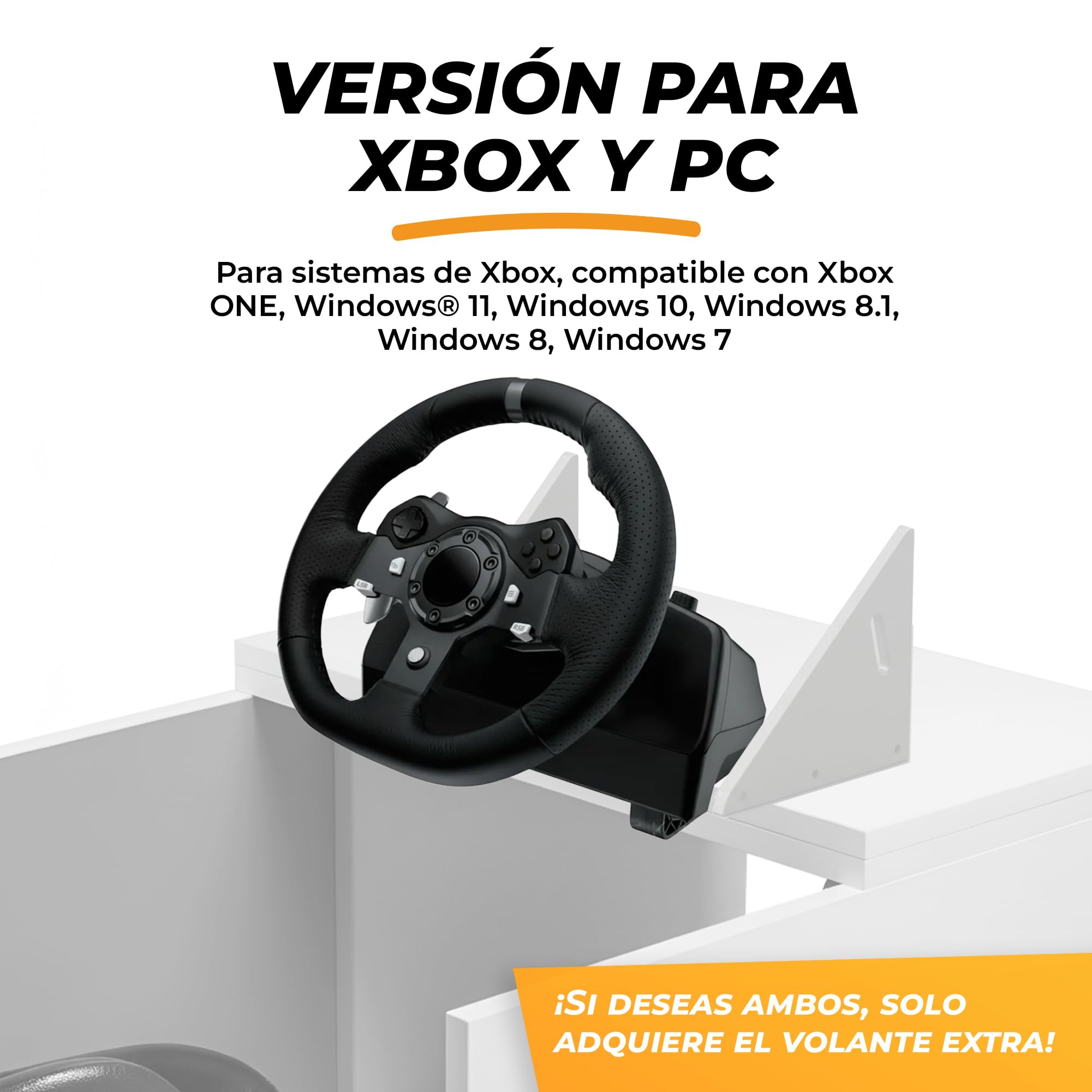 Simulador de Conducción con Volante Force Feedback (2,3NM) y Pedales Integrados en Mesa de Centro Elevable para Salón | Cockpit Gaming Compatible con PS5/PC | 79x79x47,5 cm (Blanco)