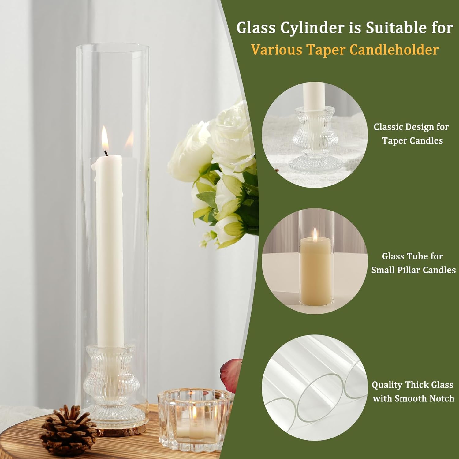 Hurricane Glass Candle Holders 4Pcs Fluted Candlestick Holders for Taper Candles with Cylinder Covers Crystal Candle Sticks Holder Decor for Wedding Birthday Christmas Table Decoration - Image 5