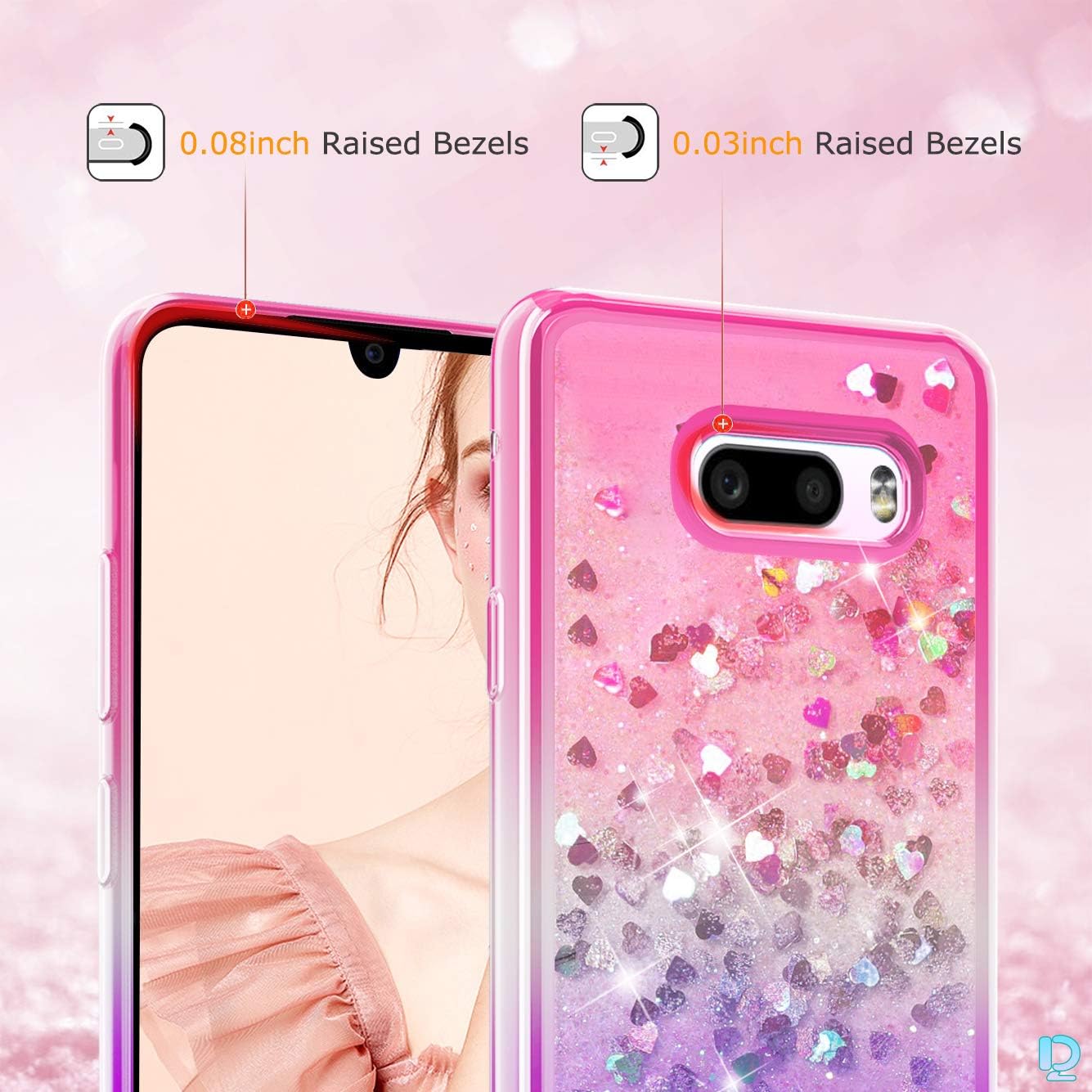 Dzxouui for LG G8X Thinq Case,LG V50S Thinq Case,TPU Protective Cover for Girls and Women Bling Sparkle with Moving Quicksand Glitter Cute Phone Case for LG V50S Thinq / G8X Thinq(Pink/Purple)