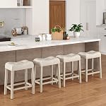 Giantex 24" Bar Stools Set of 2, Upholstered Counter Height Saddle Bar Stools with Footrest and Wood Legs, Farmhouse Button Tufted Backless Barstools for Kitchen Island, Dining Room, Cafe, Beige