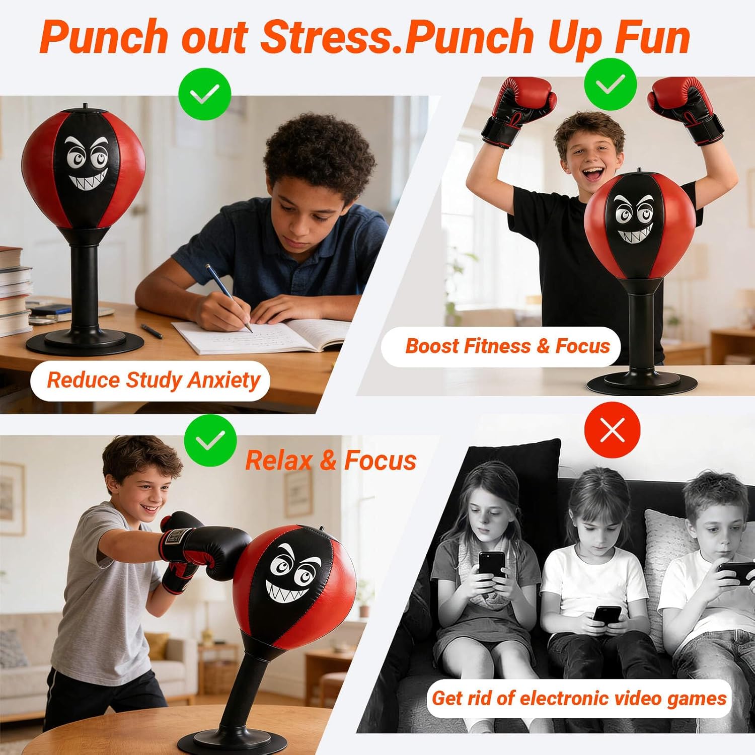 Desktop Punching Bag, Fun Punching Bag with Suction Cup, Ideal for Home or Office Tabletop Boxing, Stress-Relief Boxing Ball for Teens