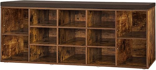 Miniatura 182 de DINZI LVJ Banco organizador de zapatos con cojín, zapatero de 9 cubos y estantes ajustables, multifuncional, para salas de estar, dormitorio, Gris