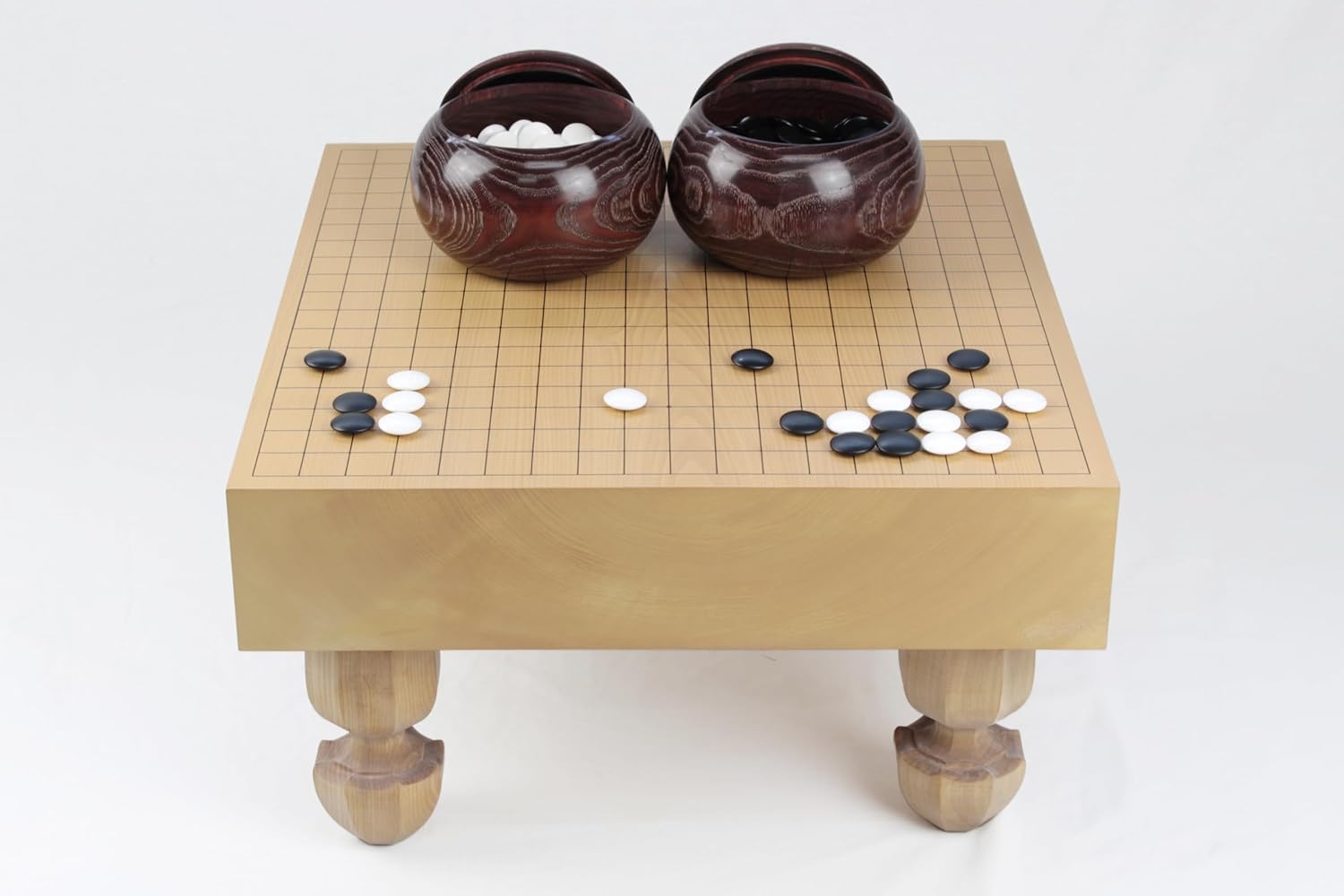 囲碁盤(木の碁盤カバーと脚付)と碁笥碁石のセット