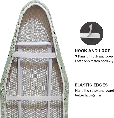 Miniatura 4 de Funda para tabla de planchar y almohadilla de tamaño estándar de 15 x 54 pulgadas, 3 pares de correas de cierre de velcro, bordes elásticos,