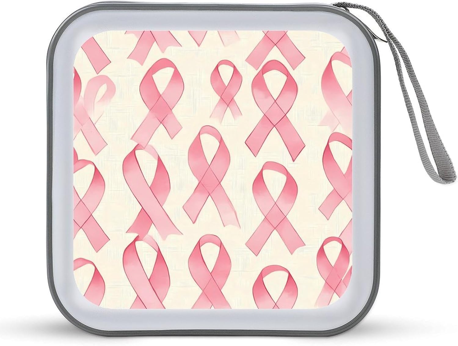 Breast Cancer Pinkribbons CD Case DVD Storage Holder Binder 40 Capacity | protective,hard case,protable loop,travel car use,zippered closure