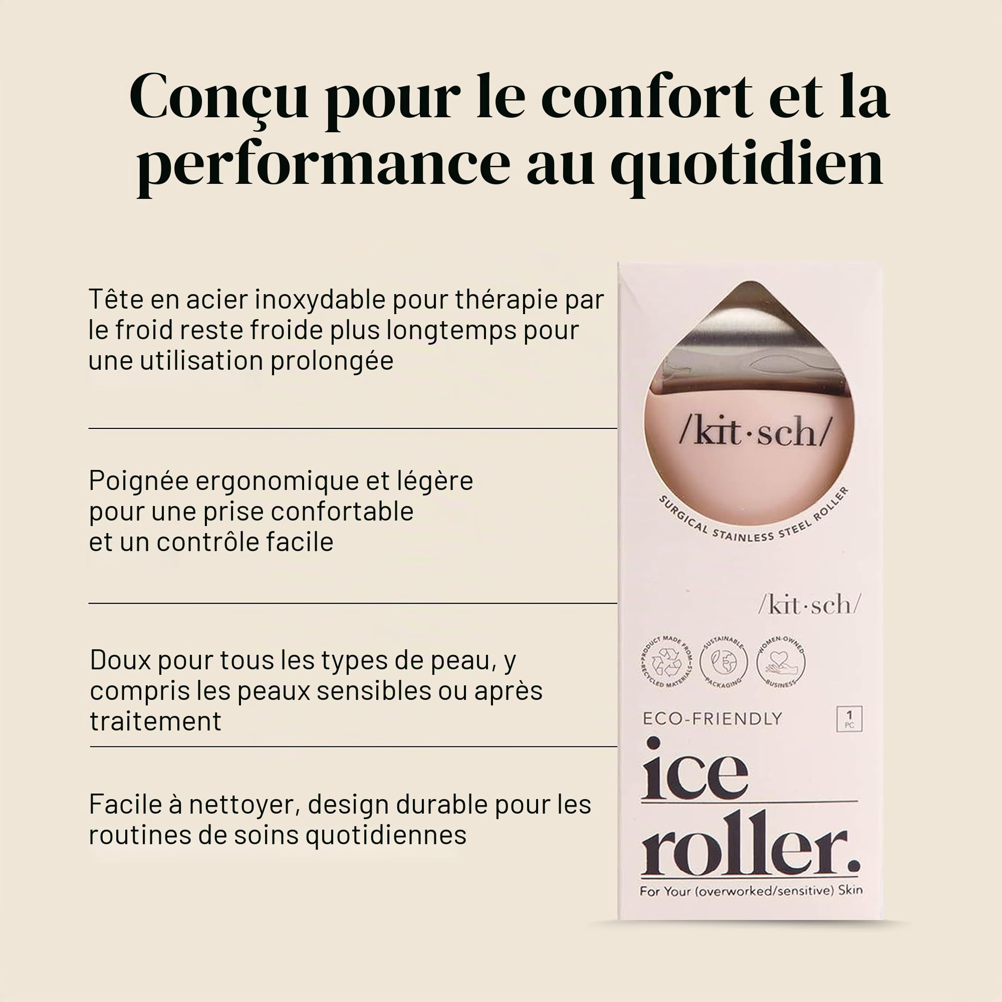 Kitsch Rouleau à Glace pour le Visage et les Yeux, Soin de la Peau Froide pour le Drainage Lymphatique du Visage, les Cernes et le Soulagement de la Migraine Outil de Massage du Visage, Rose