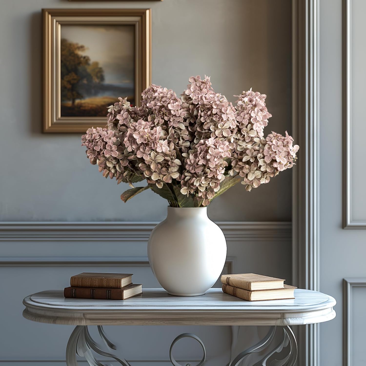 Fake Flowers Hydrangea Silk Flowers with Stems,Brown Flowers Fall Hydrangea Artificial Flowers,Winter Flowers Artificial for Decoration Vase Indoor and Outdoor 24"（Brown ） 8PCS Wthout Vase