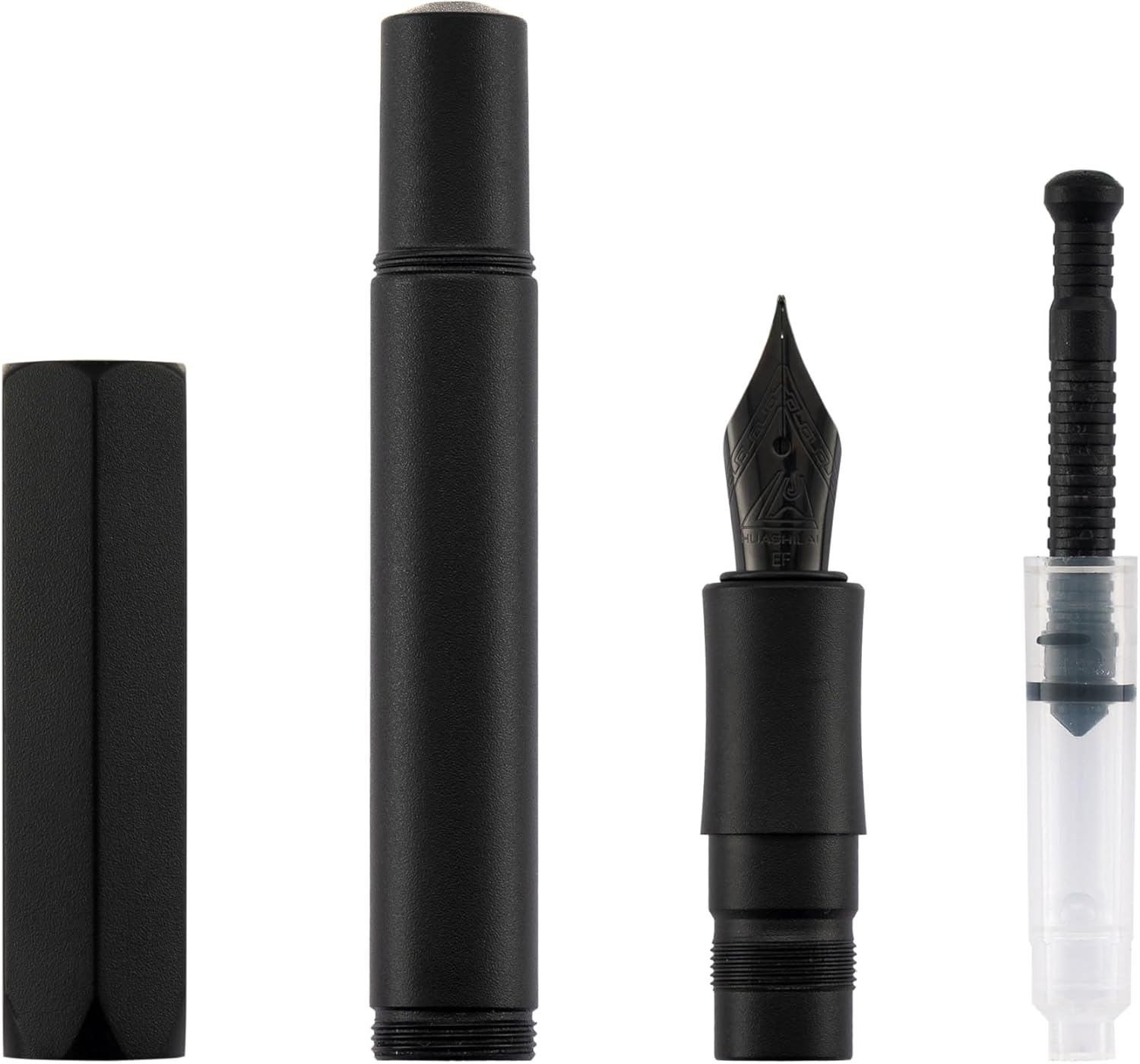 Luxury Solid Brass Fountain Pen Set for Writing & Calligraphy - Choose Antique or Matte Black Finish. Includes 10 Ink Cartridges & Premium Gift Box (Extra Fine Nib, Matte Black)