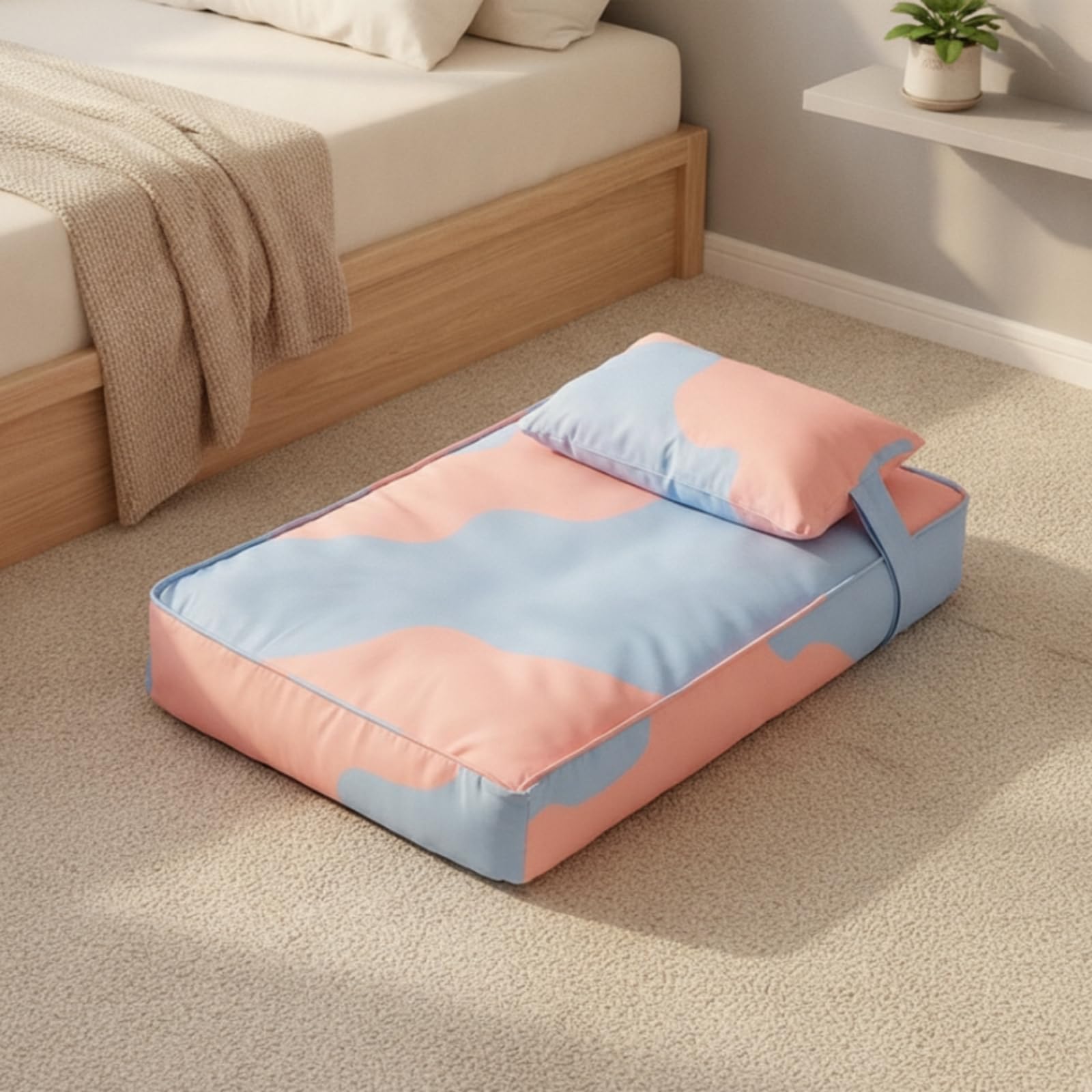 Cama para Perros senfundable , Grande, 65 × 45 × 15 Cm , Morado Y Amarillo