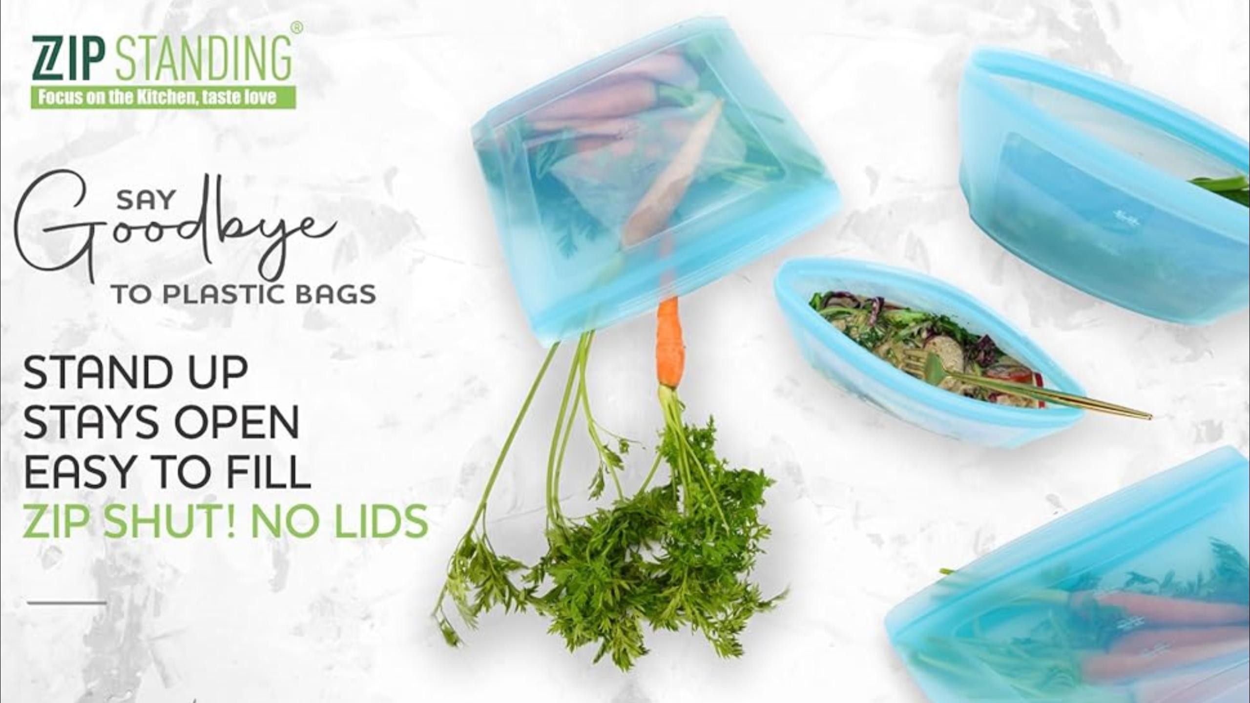 Zip Standing Reusable Silicone Food Storage Bag,