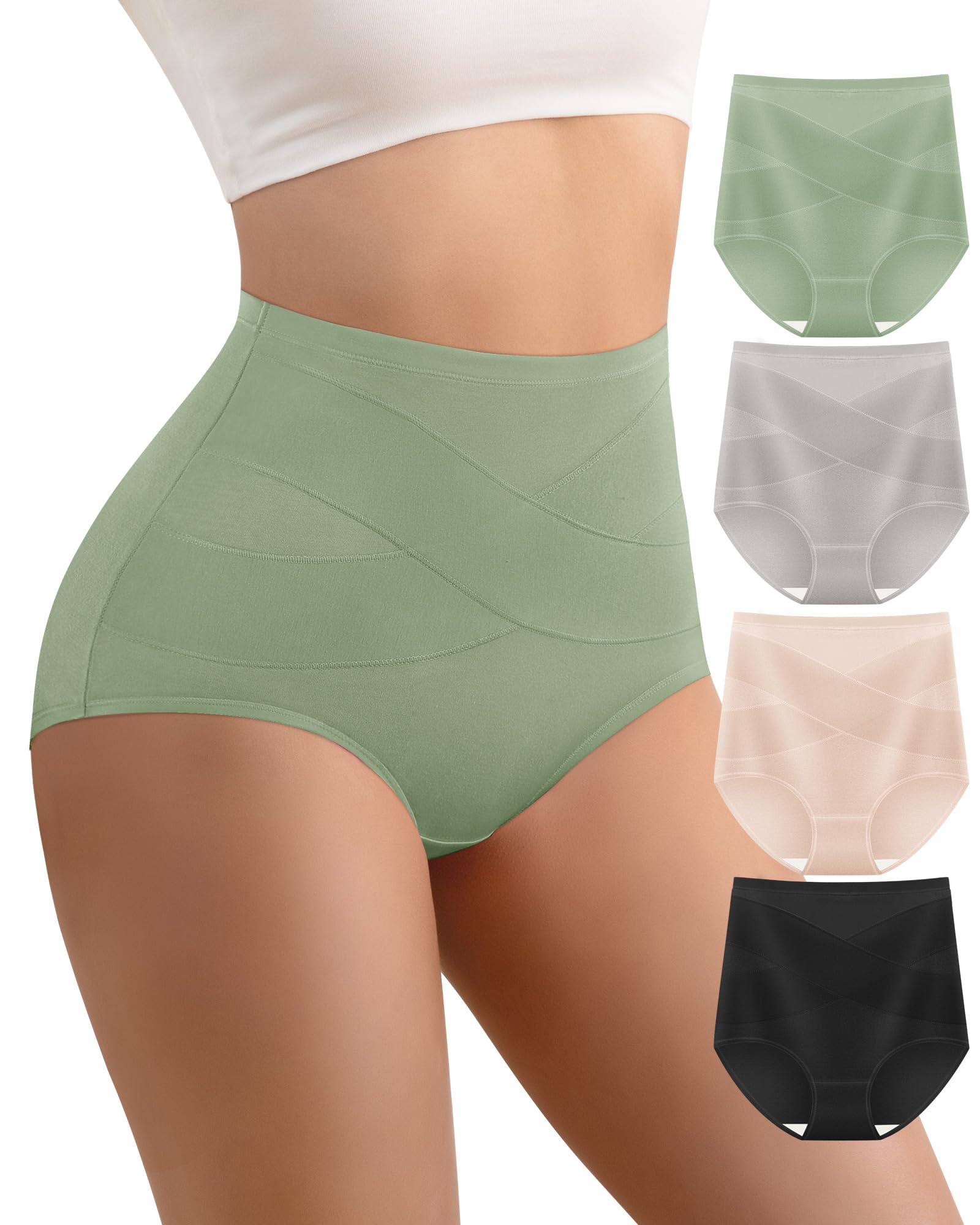 Women's Cotton Underwear High Waisted Post Partum Soft Panties 4 Pack