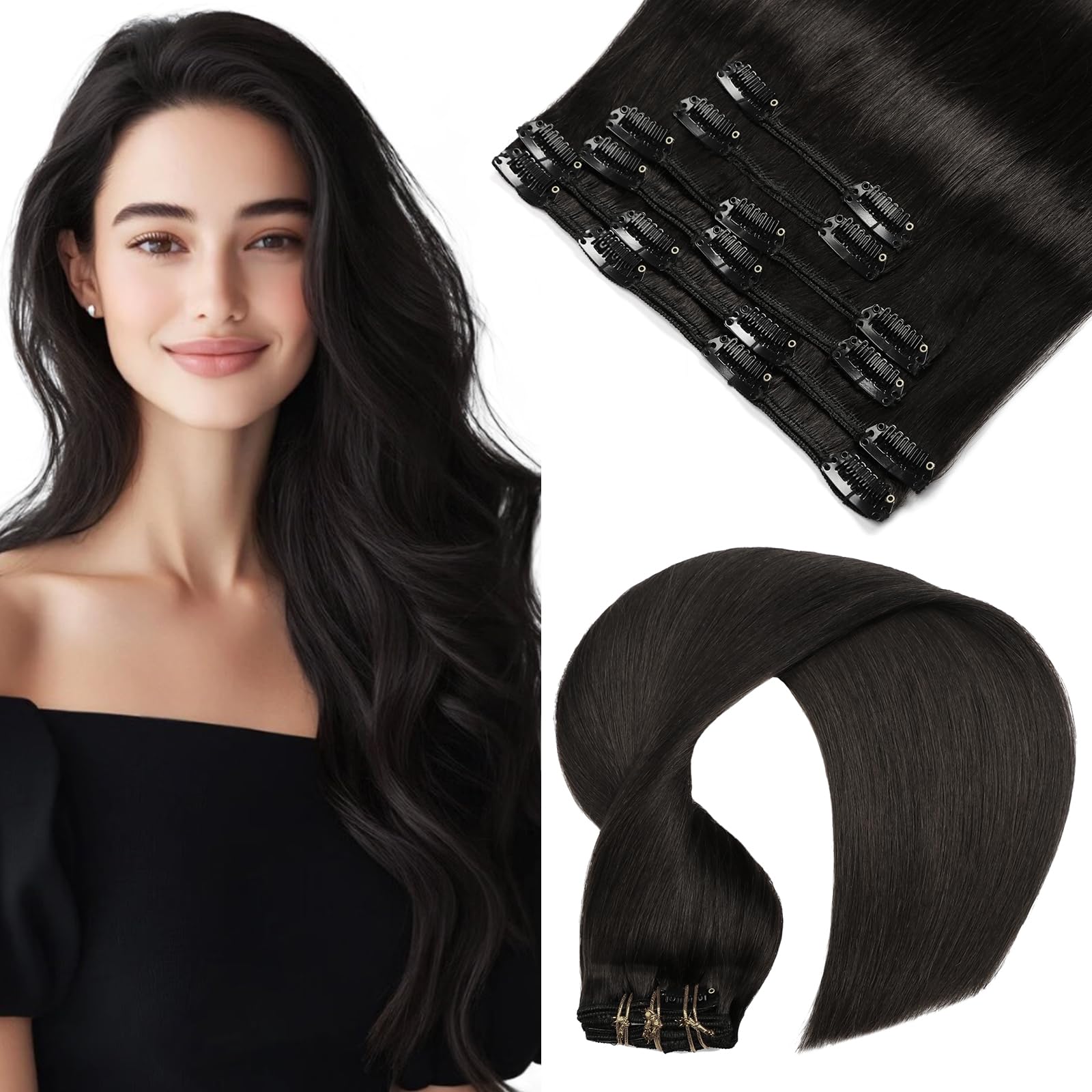 VINBAO Clip in Extensions Echthaar Remy Natürliche Echthaar Extensions 6 Stück Haarverlangerung Echthaar Clip Natural Hair Extensions Clip in Glatt