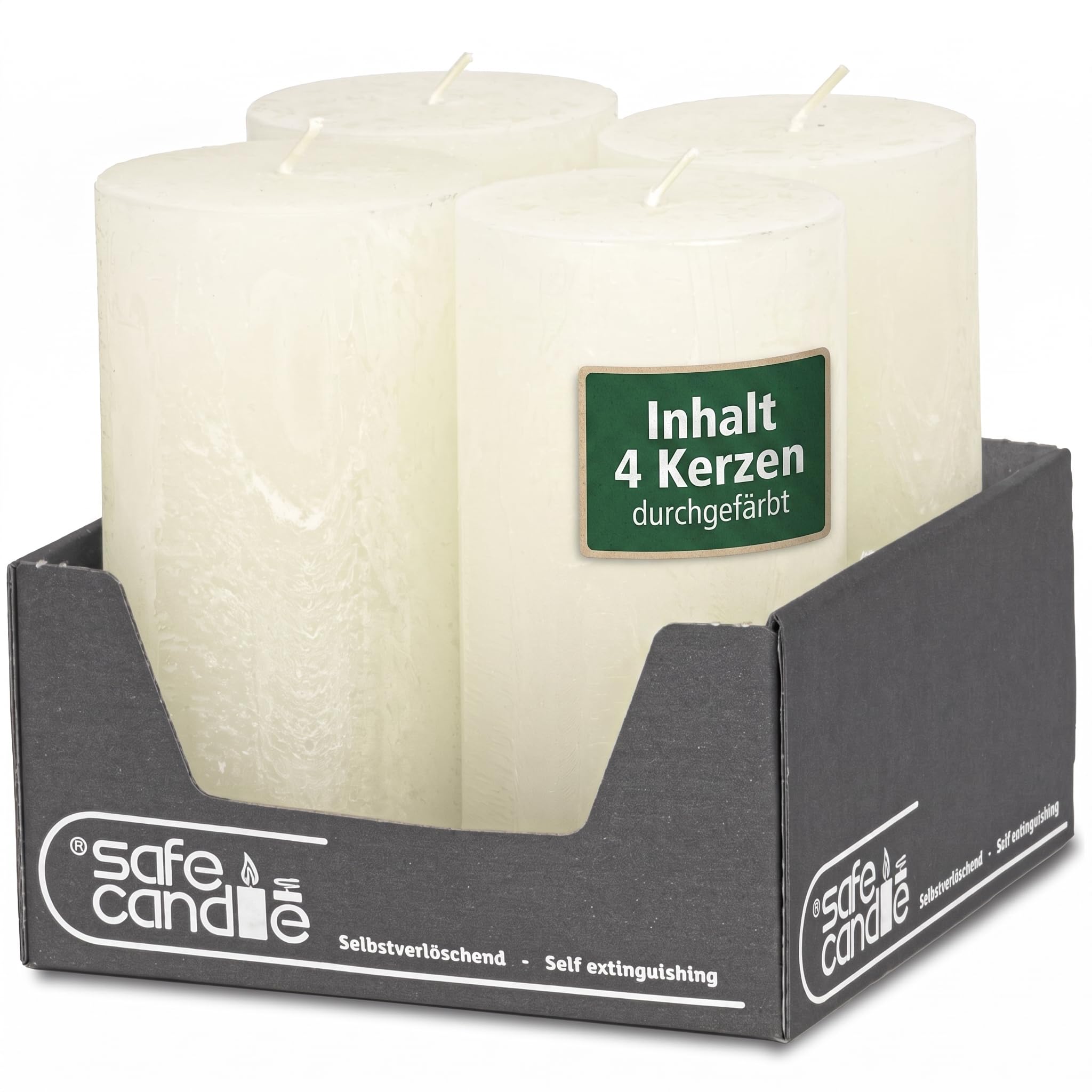 Safe Candle - Candele a colonna Rustic, 140/70 mm, colore bianco