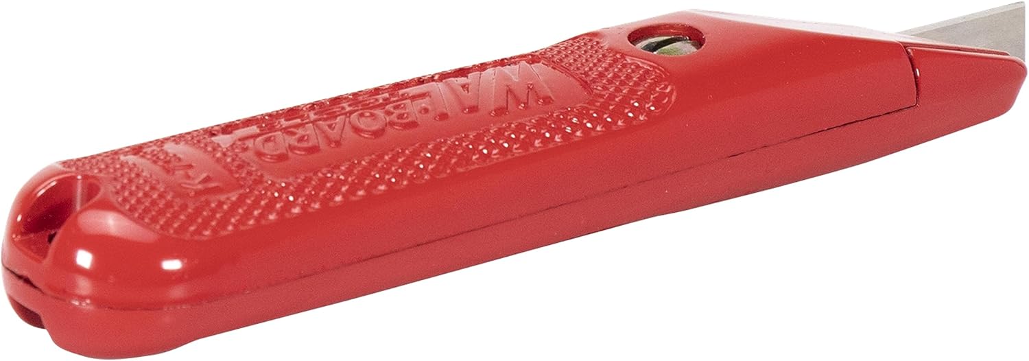 WAL-BOARD TOOLS Fixed Blade Utility Knife, Die - Cast Zinc - Aluminum Construction, Retractable Blade, Serrated Grip, Made In The USA, 015-001