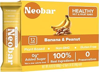 NEOBAR Fruit & Nut Bars, Banana & Peanut, 12 Count | Gluten Free, Non-GMO, Plant-Based Vegan Snack Bars, No Preservatives