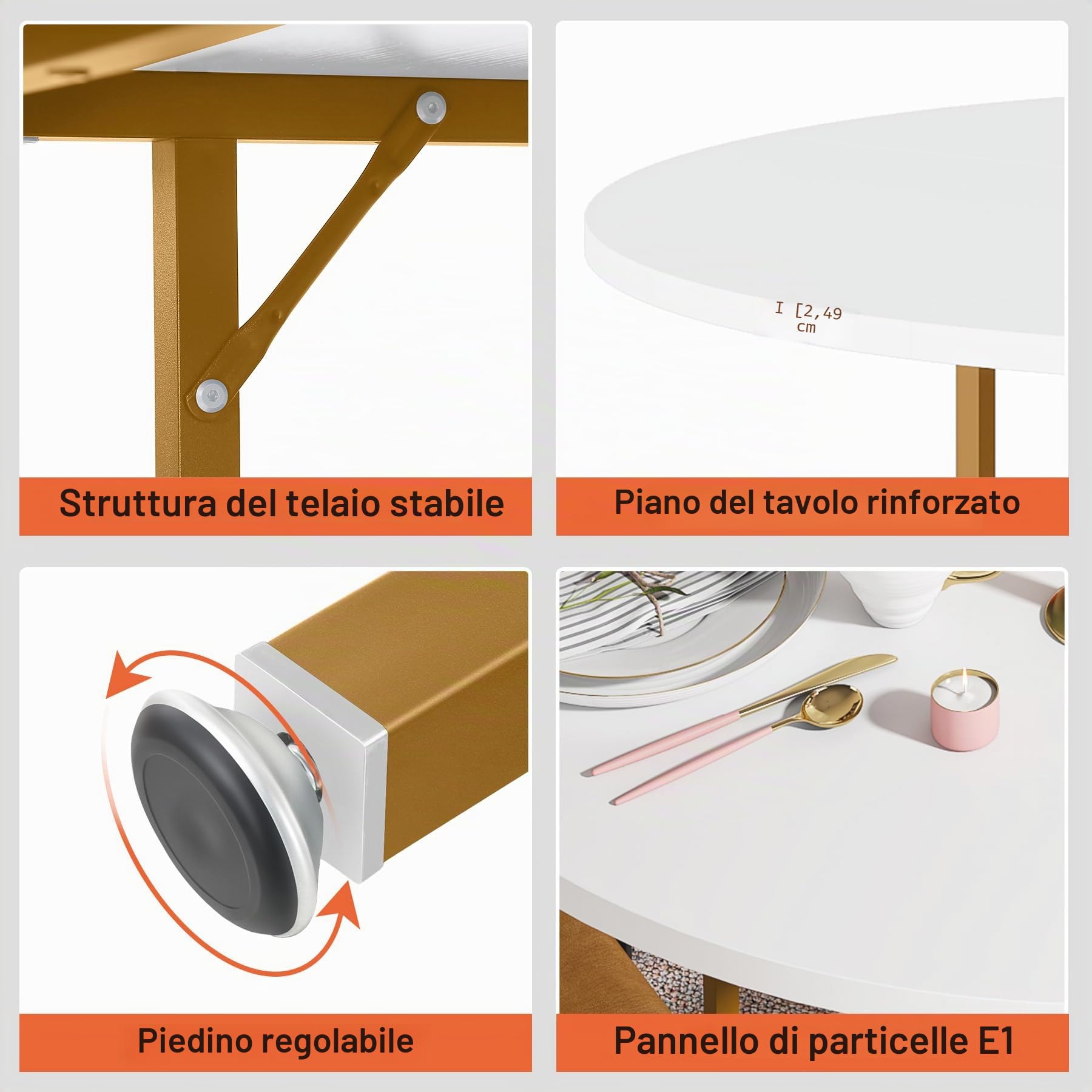 Tribesigns Tavolo da Pranzo Rotondo per 4 Persone, 120 x 75 cm (Diametro x A), Stile Industriale, Tavolo da Cucina in Legno con Ripiano per Sala da Pranzo di Casa Soggiorno, Bianco/Oro