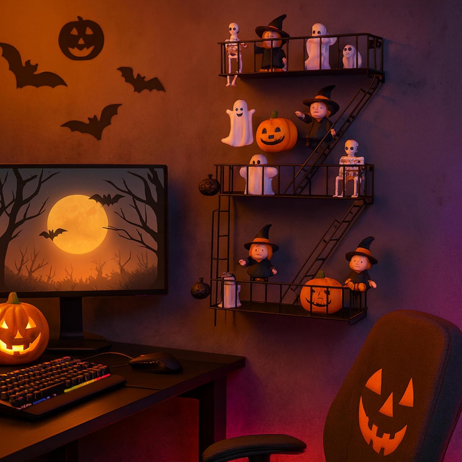 Fire Escape Wall Shelf - New York Decorative Floating Shelf - Wall Art Ladder Shelf - Black Metal Trinket Shelves for Bedroom, Home, Office, Storage and Display (3-Tier)